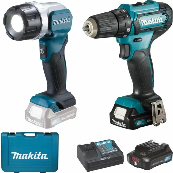 Makita Akku-Bohrschrauber DF333DSAL1 + ML106, 12V Max., Mit Akku-Handstrahler 1